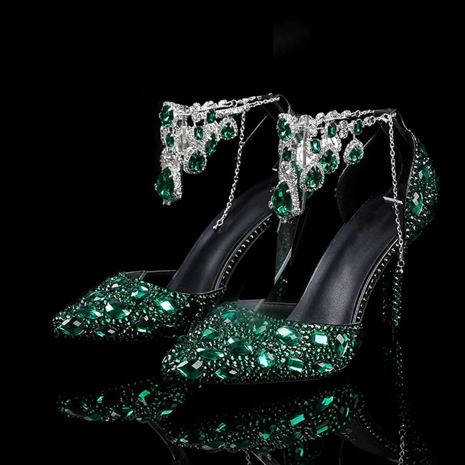 Women's Oversized Tassel Rhinestone High Heels Slim Heel Pointed Sandals Bride's Luxurious Rhinestone Wedding Shoes