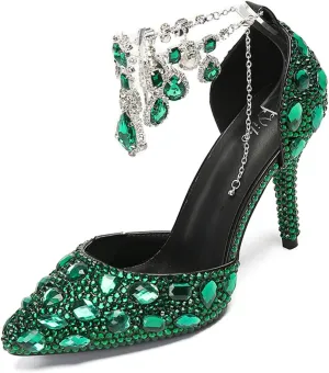 Women's Oversized Tassel Rhinestone High Heels Slim Heel Pointed Sandals Bride's Luxurious Rhinestone Wedding Shoes