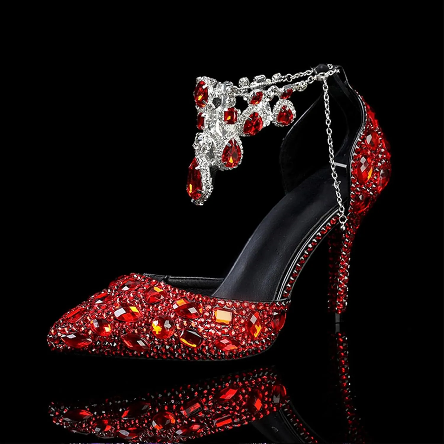 Women's Oversized Tassel Rhinestone High Heels Slim Heel Pointed Sandals Bride's Luxurious Rhinestone Wedding Shoes