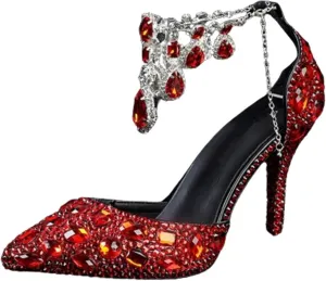 Women's Oversized Tassel Rhinestone High Heels Slim Heel Pointed Sandals Bride's Luxurious Rhinestone Wedding Shoes