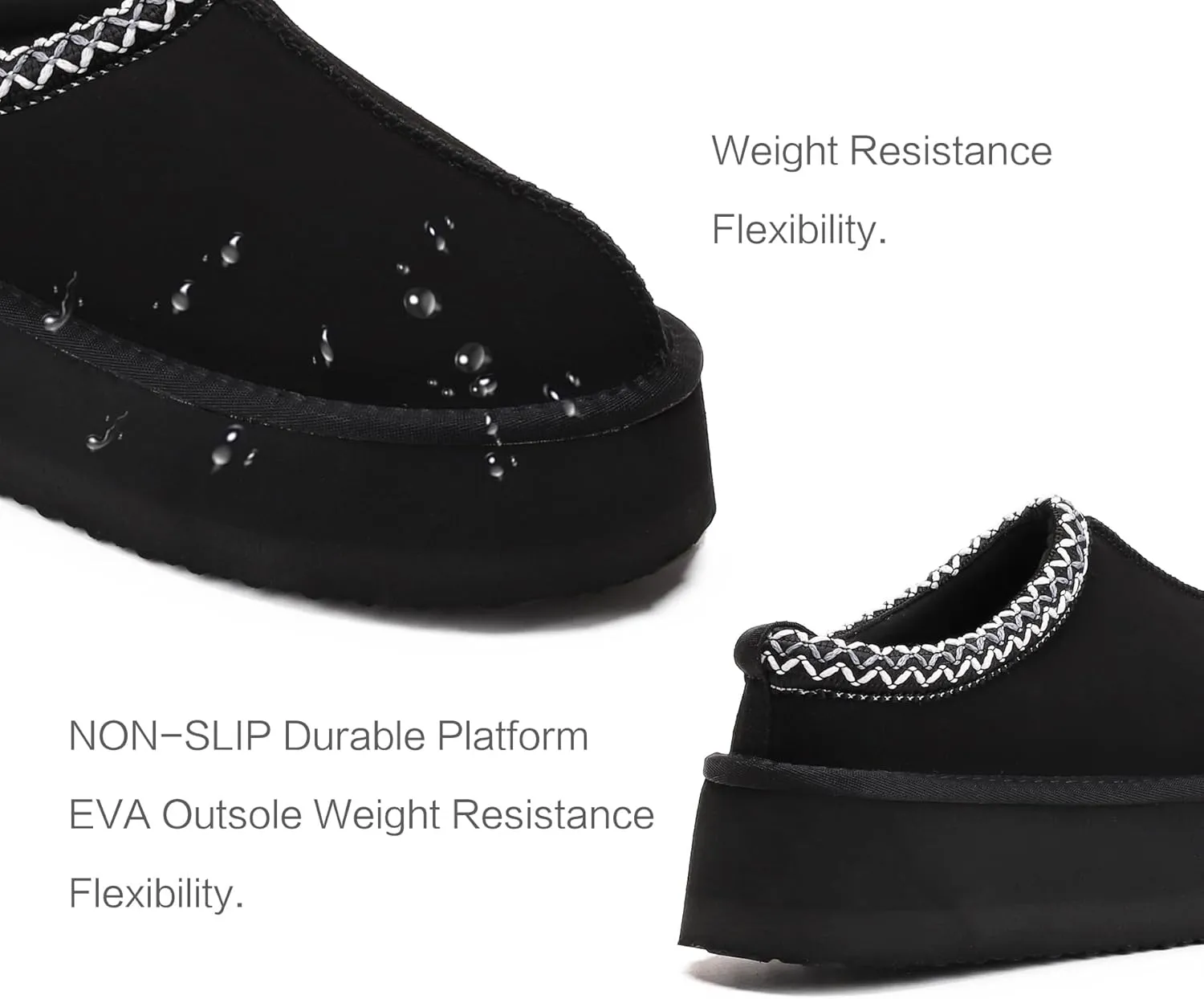 Women's Platform Fuzzy Cozy Slippers Genuine Suede Water Resistant Winter Platform Mini Boots with Memory Foam and Faux Fur Lining Comfy Fuzzy Clogs
