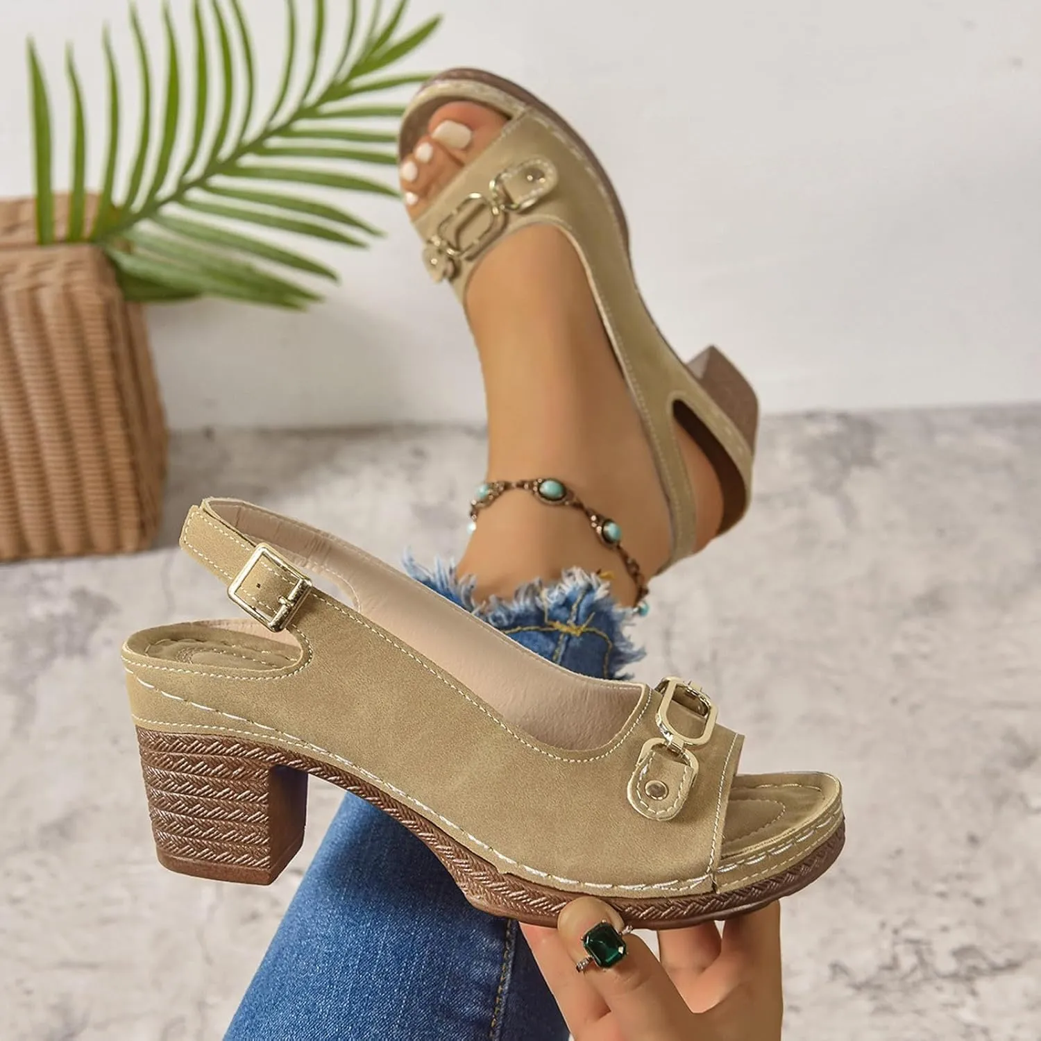 Women's Platform Sandals Comfortable Orthopedic Shoes Trendy Open Toe Shoes Adjustable Ankle Back Strap Summer Sandals with Arch Support Casual Dressy Wide Wedge Sandal for Work Dating Party