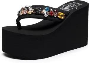 Womens Platform Wedge Flip Flops Chunky High Heel Sandals Beach Thong Heeled Sandal Slippers for Women