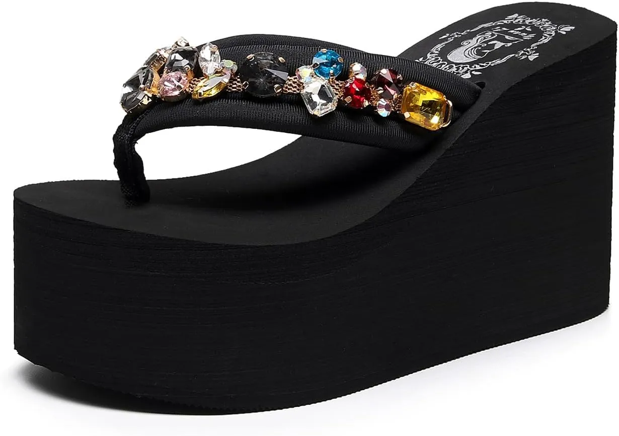 Womens Platform Wedge Flip Flops Chunky High Heel Sandals Beach Thong Heeled Sandal Slippers for Women