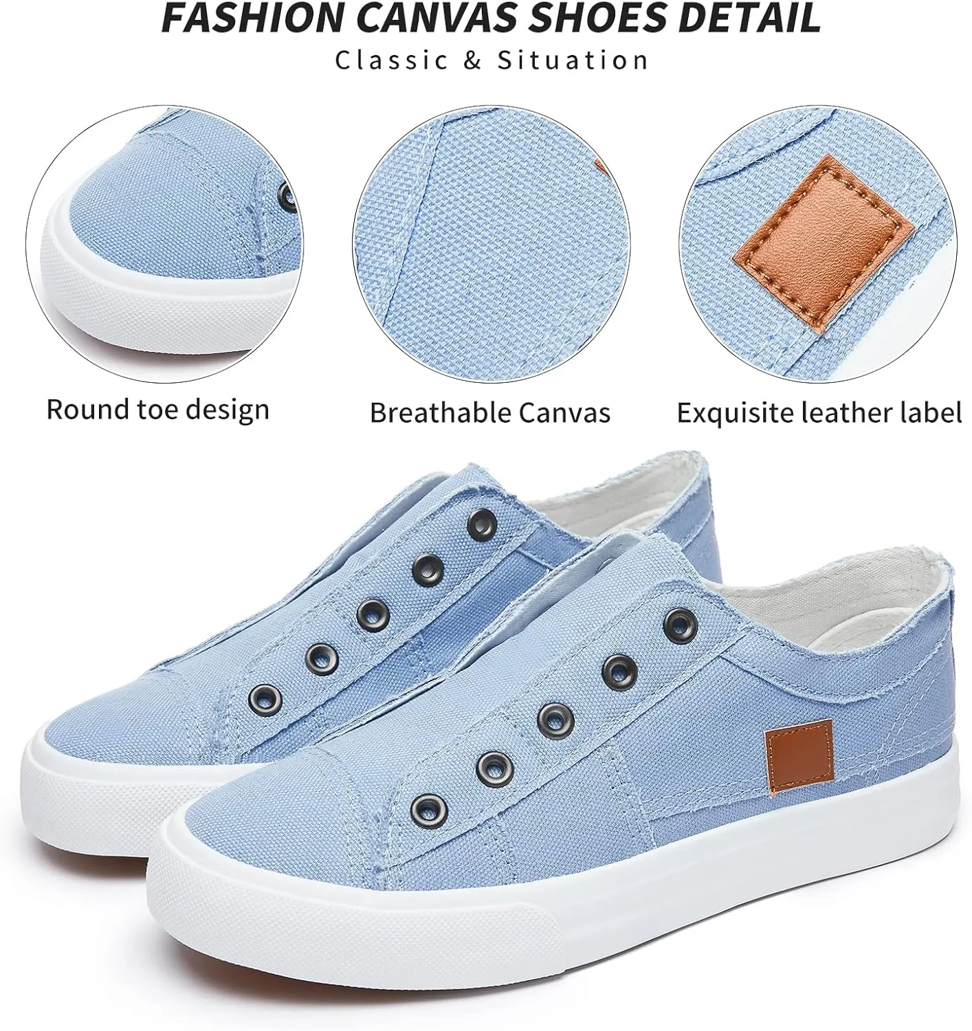 Women's Slip on Shoes Non Slip Fashion Canvas Sneakers Low Top Casual Shoes