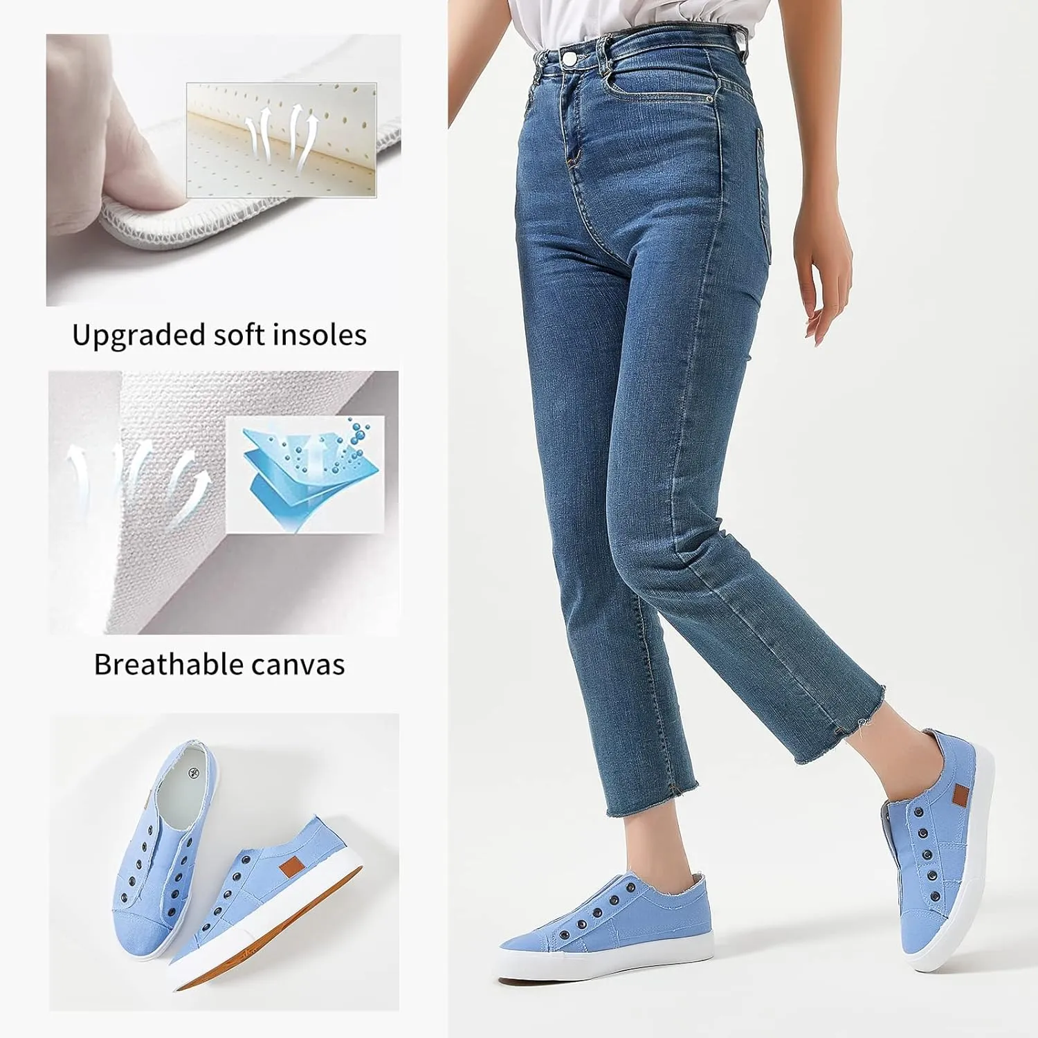 Women's Slip on Shoes Non Slip Fashion Canvas Sneakers Low Top Casual Shoes