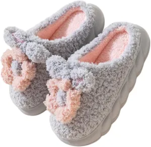 Women's Slippers Adult Warm Plush Flowers Indoor Non-slip Home Thick Bottom Winter Men's Cotton