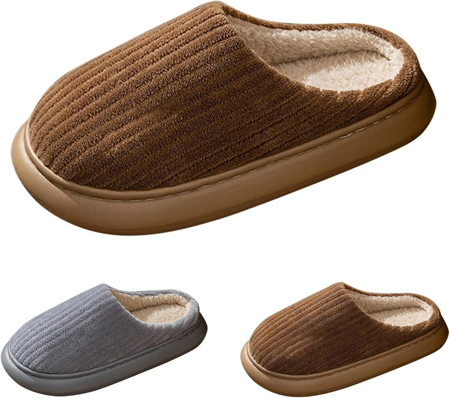 Womens Slippers Plush Lined Striped Slip On Slipper Non Slip Casual Bedroom Slippers for Men Cozy Cotton Slippers