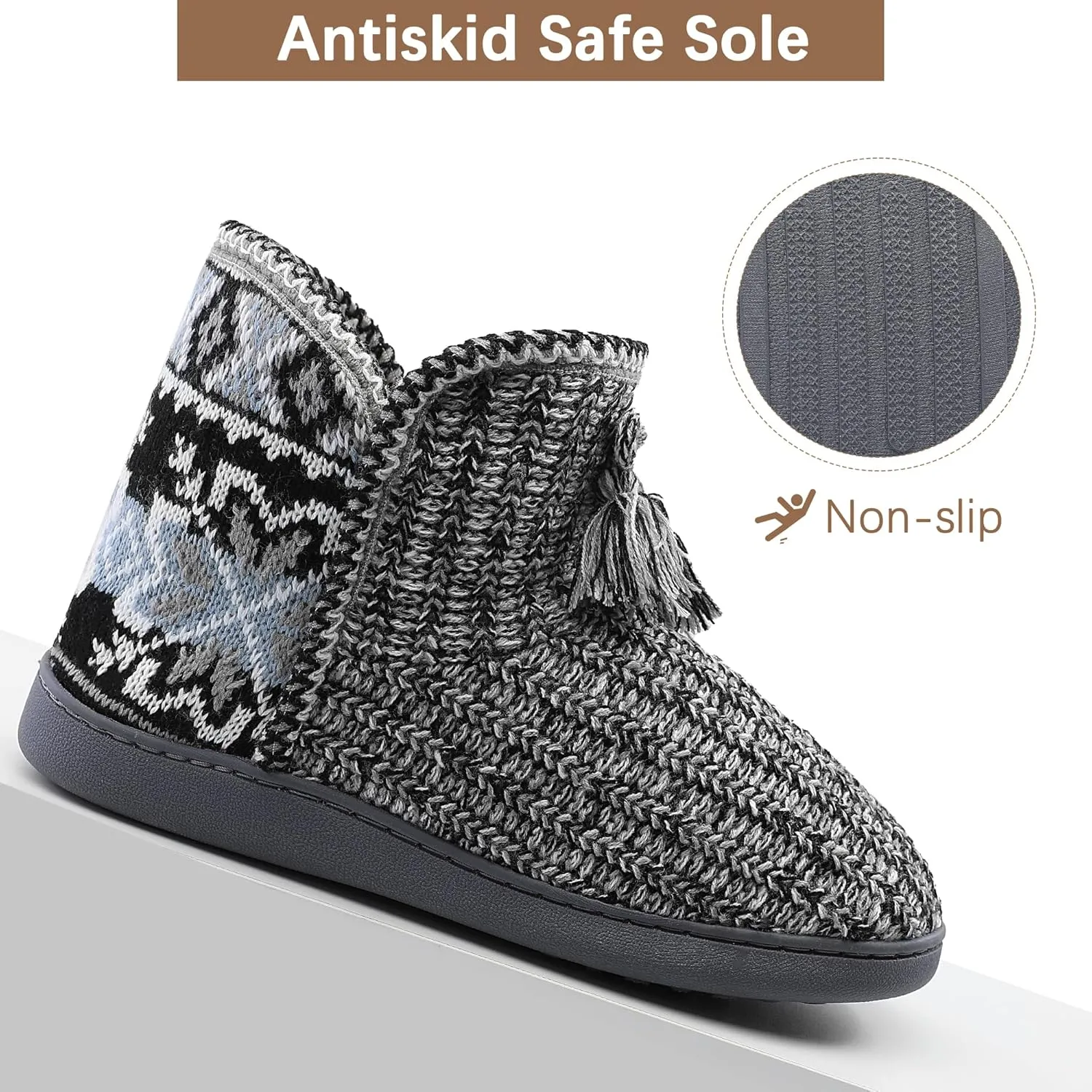 Womens Slippers Winter Warm House Shoes Knitted Fleece Faux Fur Lining Bootie slipper