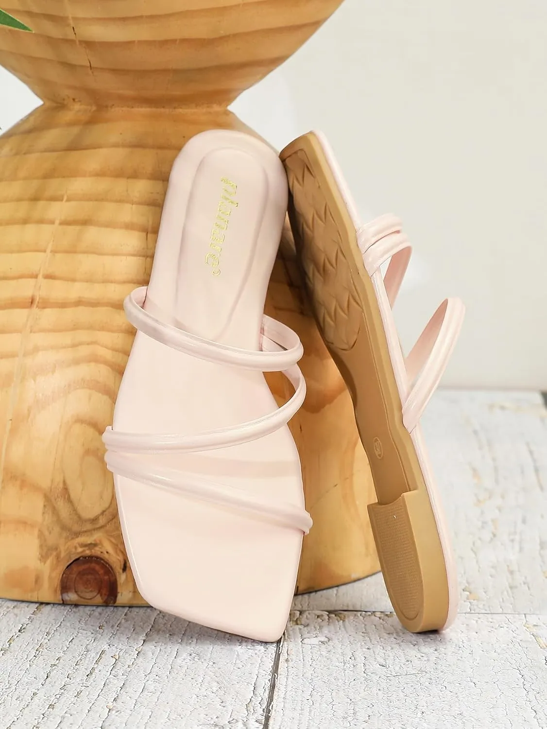 Women's Strappy Sandals – Open-Toe Square-Toe Slides – Fashionable Low-Heel Party Shoes