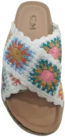 Women'S Thick Soled Hemp Rope Edge Sandals With Flat Flower Crochet And Cork Toe Exposed Summer Beach Slippers