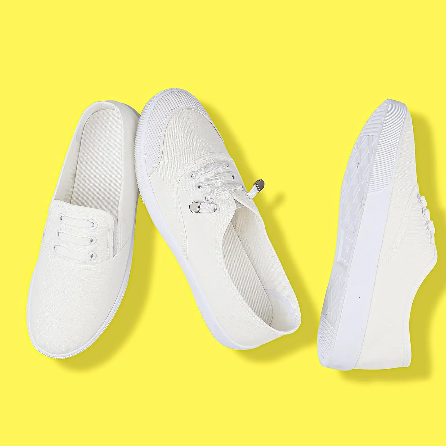 Womens White Canvas Sneakers Lightweight Lace Up Fashion Comfortable Canvas Shoes Low Top Slip On Casual Tennis Walking Shoes Women Footwear
