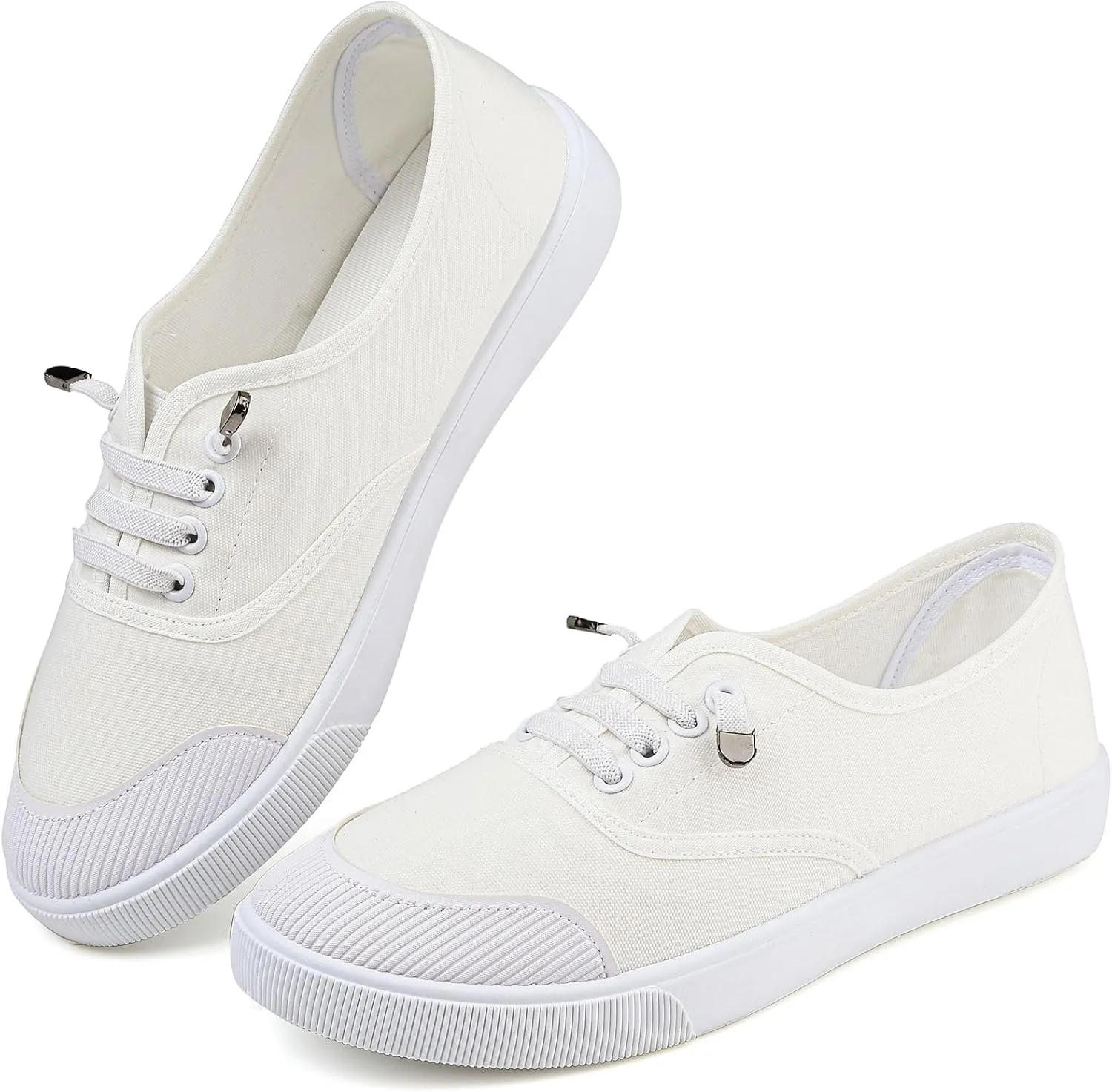 Womens White Canvas Sneakers Lightweight Lace Up Fashion Comfortable Canvas Shoes Low Top Slip On Casual Tennis Walking Shoes Women Footwear