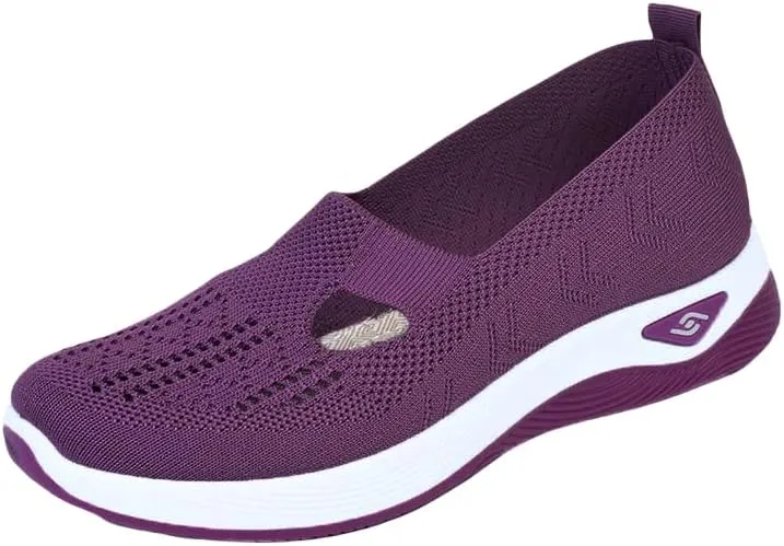 Women's Woven Orthopedic Breathable Soft Shoes Slip On Arch Support Walking Flying Sneakers Diabetic Foam Walking Shoes