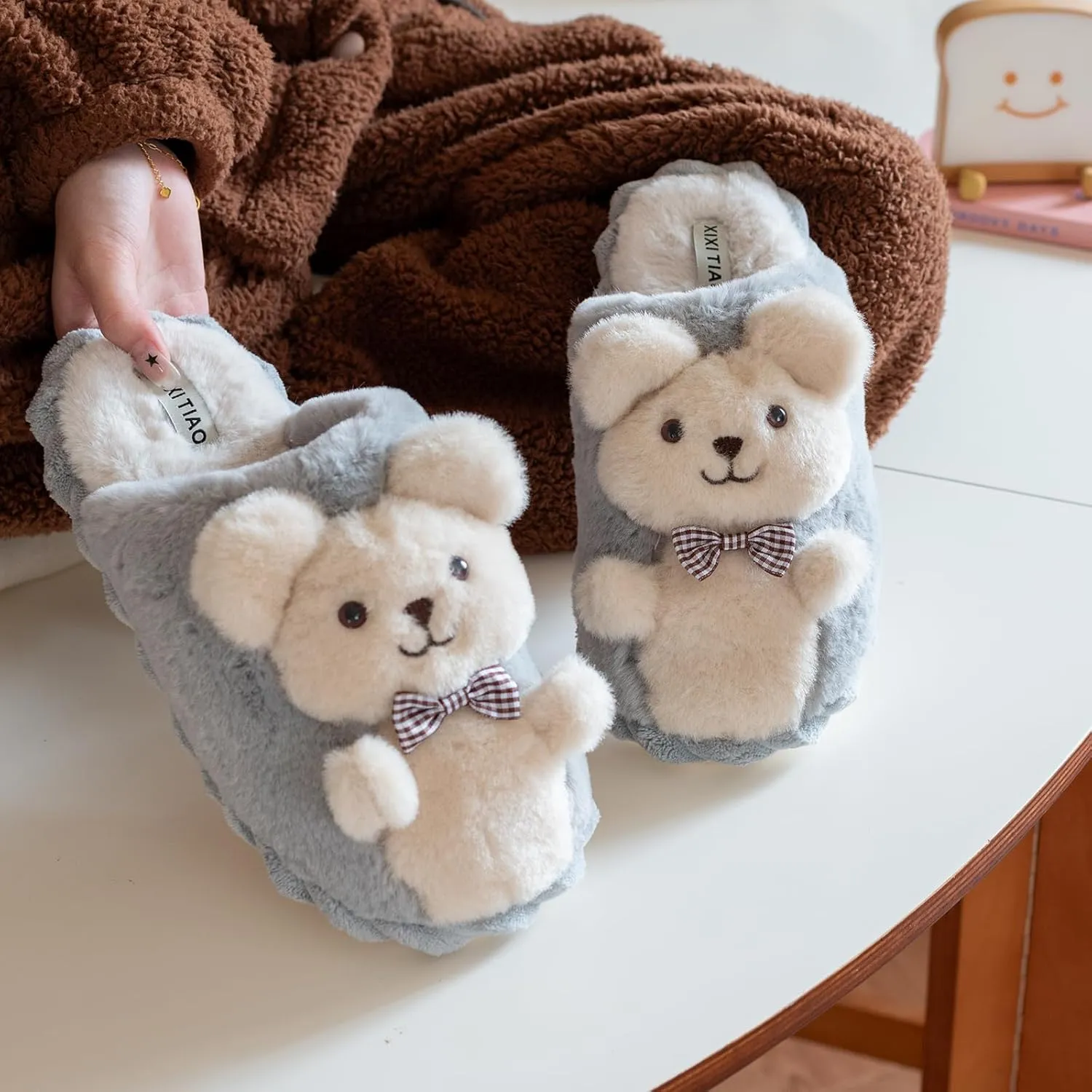 XIXITIAO Bunny Slippers for Women,Bear Slippers for Men,Cute Animal Fluffy Slippers,Cozy Kawaii Slippers,Character Slippers,Funny Couple Slippers,Teddy Bear Slippers,Pink Rabbit Slippers