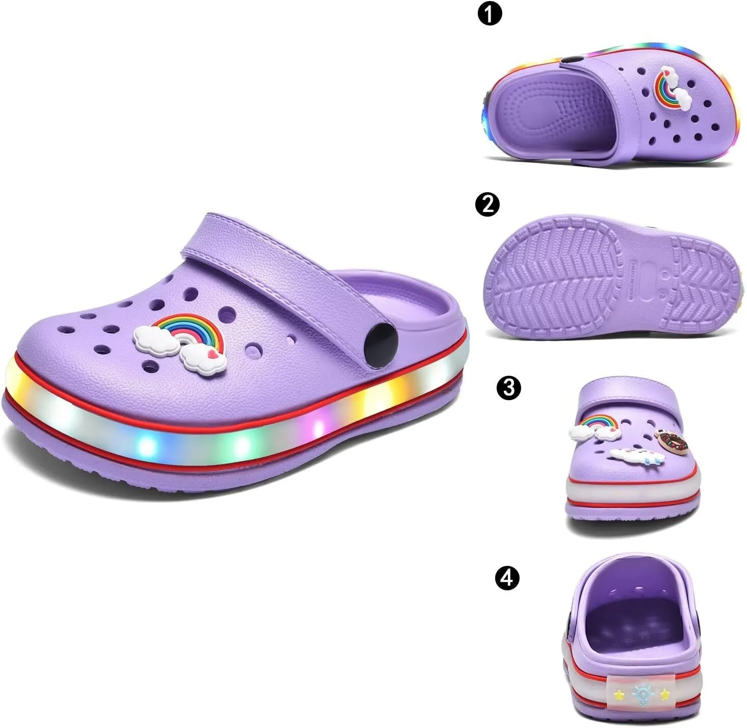 XPKWS Toddler Kids Clogs Boys Girls LED Garden Shoes Light up Sandals Slip on Quick Dry Beach Slippers