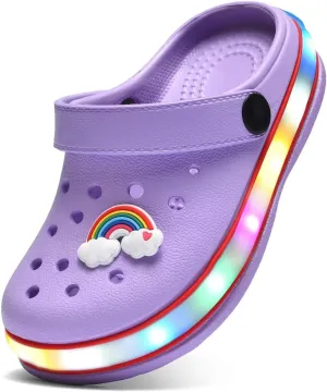 XPKWS Toddler Kids Clogs Boys Girls LED Garden Shoes Light up Sandals Slip on Quick Dry Beach Slippers