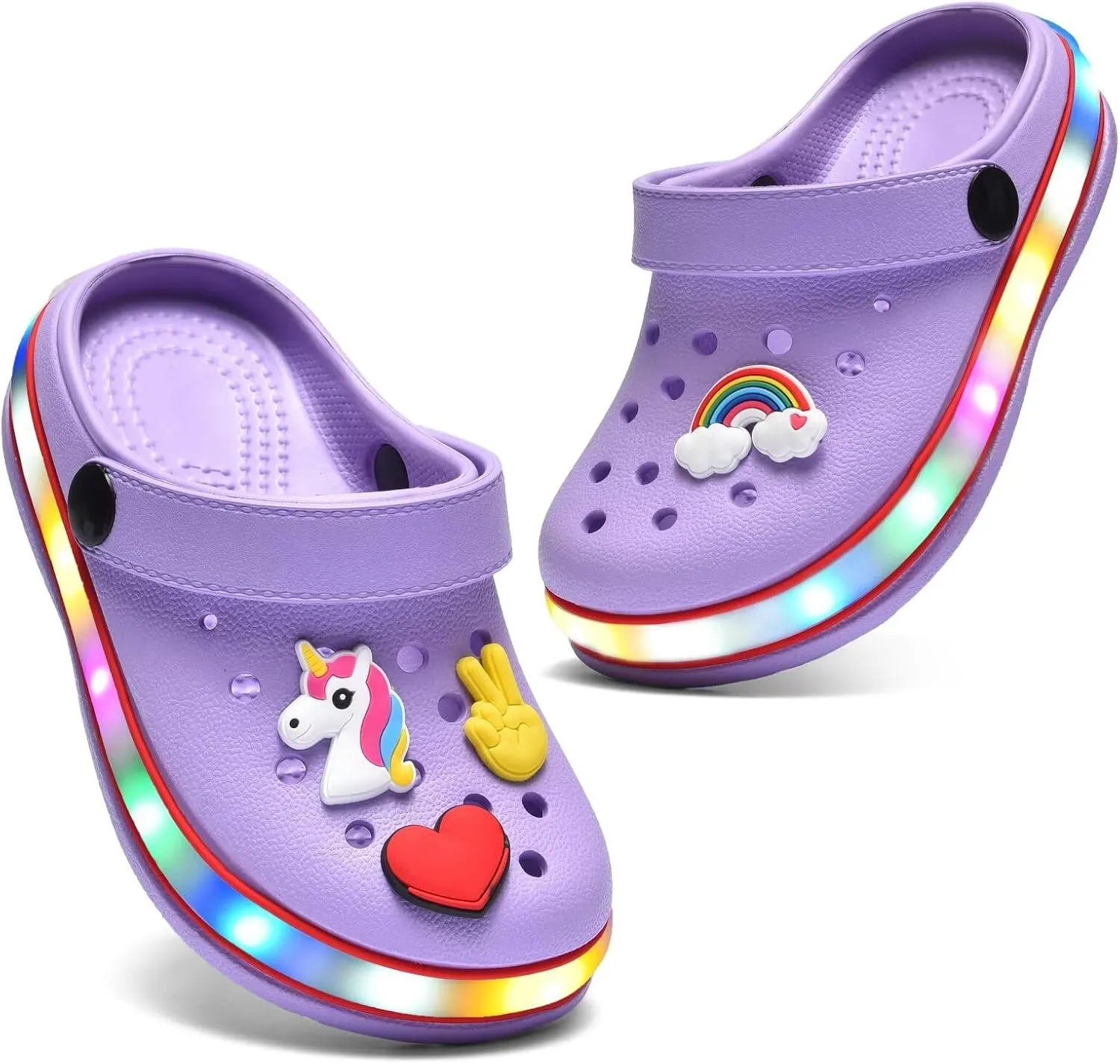XPKWS Toddler Kids Clogs Boys Girls LED Garden Shoes Light up Sandals Slip on Quick Dry Beach Slippers