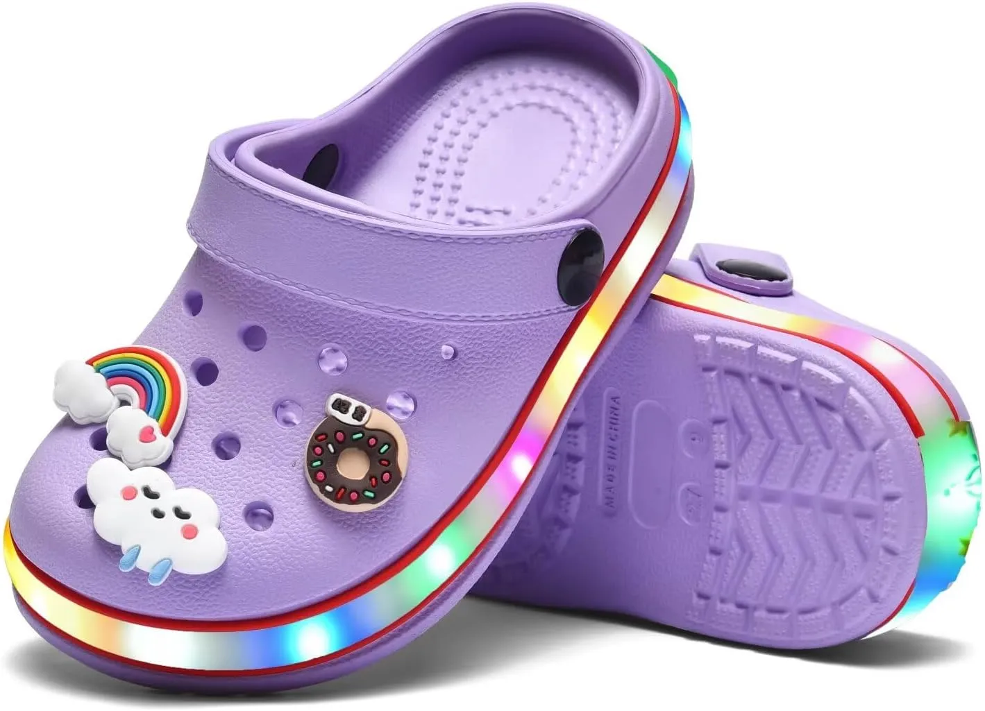 XPKWS Toddler Kids Clogs Boys Girls LED Garden Shoes Light up Sandals Slip on Quick Dry Beach Slippers