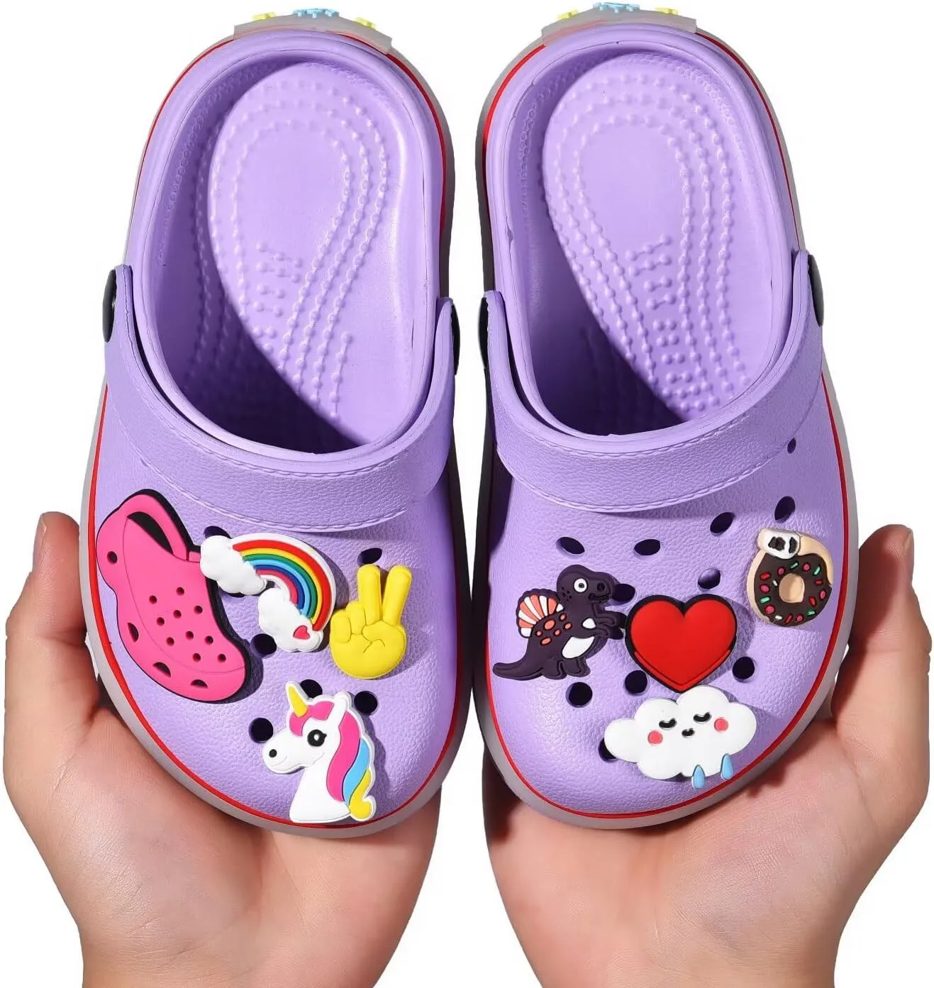 XPKWS Toddler Kids Clogs Boys Girls LED Garden Shoes Light up Sandals Slip on Quick Dry Beach Slippers