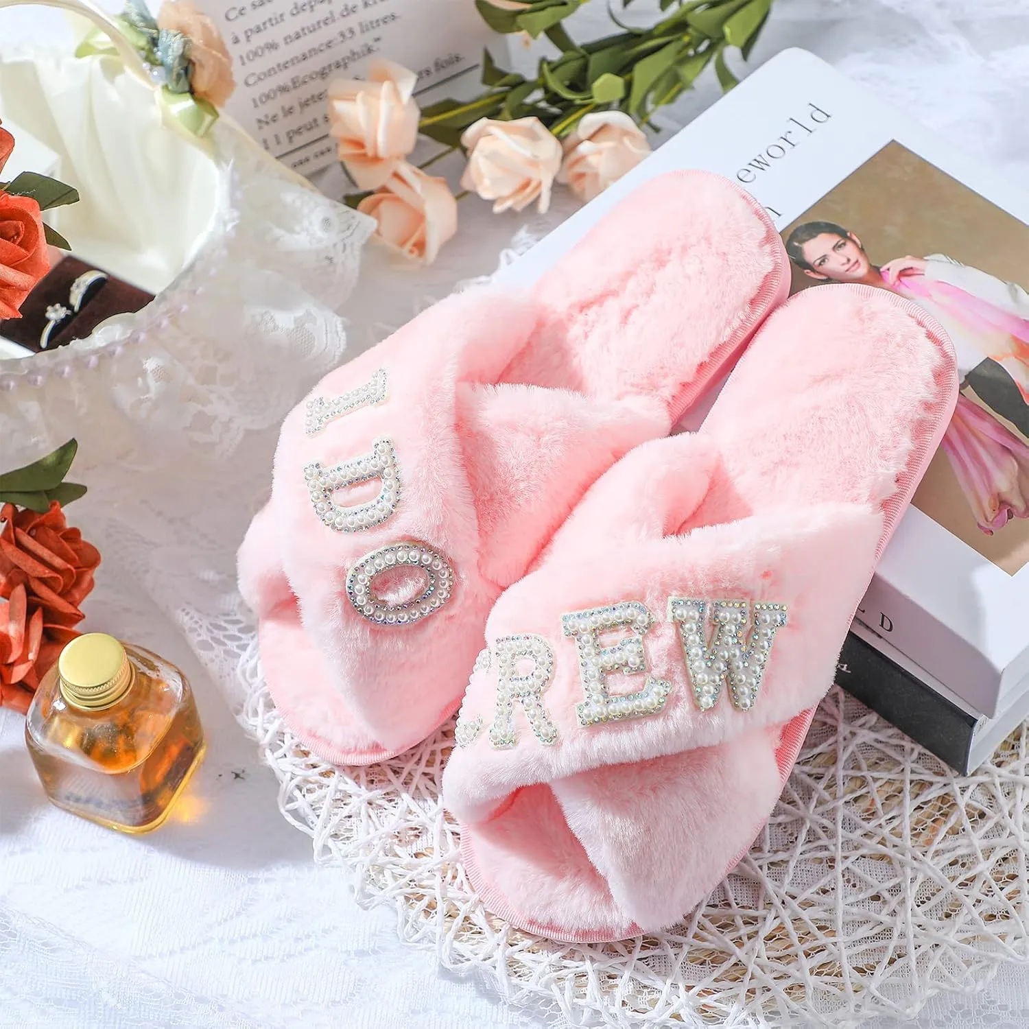 Xuhal Bridesmaids Wedding Slippers I Do Crew Slide Slippers Women's Wedding Shoes Maid and Matron of Honor Slipper for Bridal Bachelorette Party