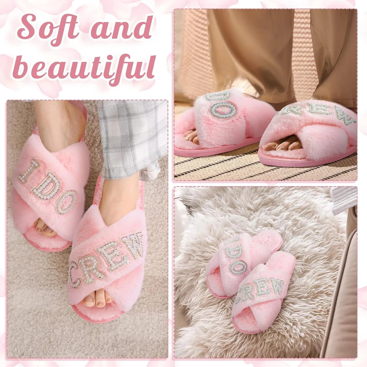 Xuhal Bridesmaids Wedding Slippers I Do Crew Slide Slippers Women's Wedding Shoes Maid and Matron of Honor Slipper for Bridal Bachelorette Party