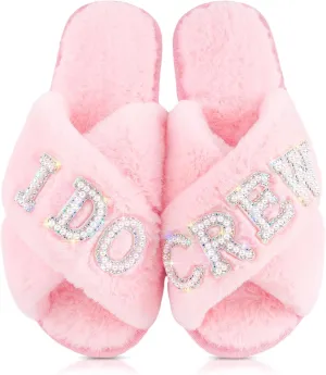 Xuhal Bridesmaids Wedding Slippers I Do Crew Slide Slippers Women's Wedding Shoes Maid and Matron of Honor Slipper for Bridal Bachelorette Party