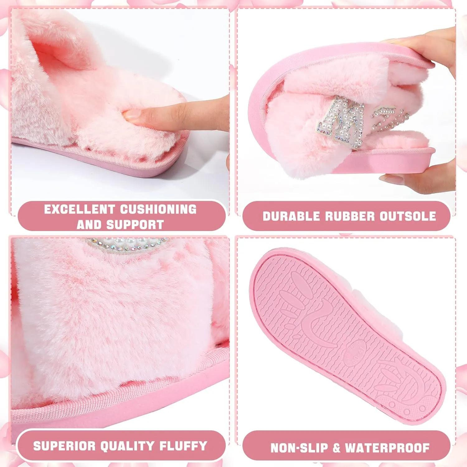 Xuhal Bridesmaids Wedding Slippers I Do Crew Slide Slippers Women's Wedding Shoes Maid and Matron of Honor Slipper for Bridal Bachelorette Party