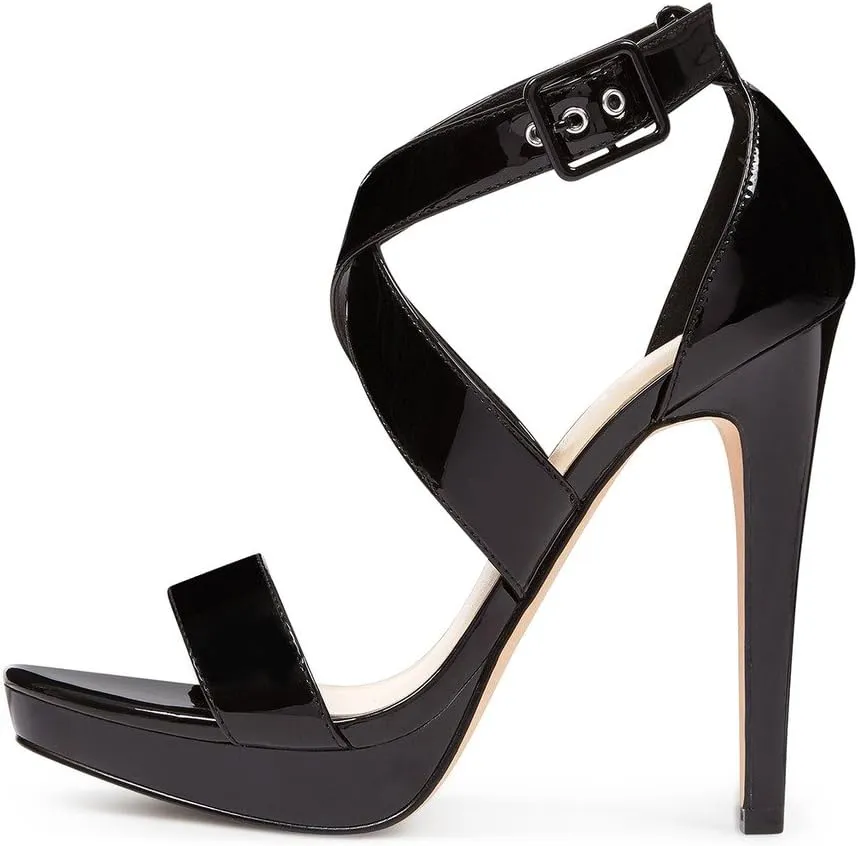 XYD Sexy Low Platform High Heel Sandals Crossover Strappy Open Toe Pumps Patent Leather Pub Party Shoes for Women