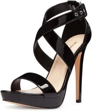 XYD Sexy Low Platform High Heel Sandals Crossover Strappy Open Toe Pumps Patent Leather Pub Party Shoes for Women