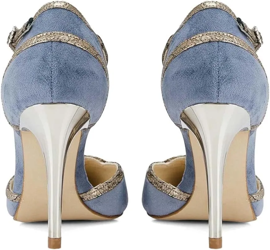 XYD Women High Heel Pumps Pointed Closed Toe Velvet D'Orsay Strappy Sandals Plated Heeled Elegant Party Evening Shoes