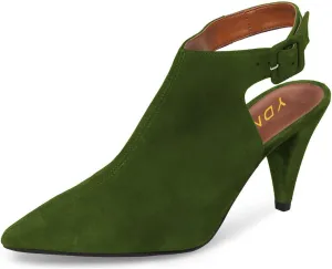 YDN Women Pointed Toe Cone High Heels Slingback Booties Ankle Strap Faux Suede Buckle Party Dress Sandal Size 4-15 US