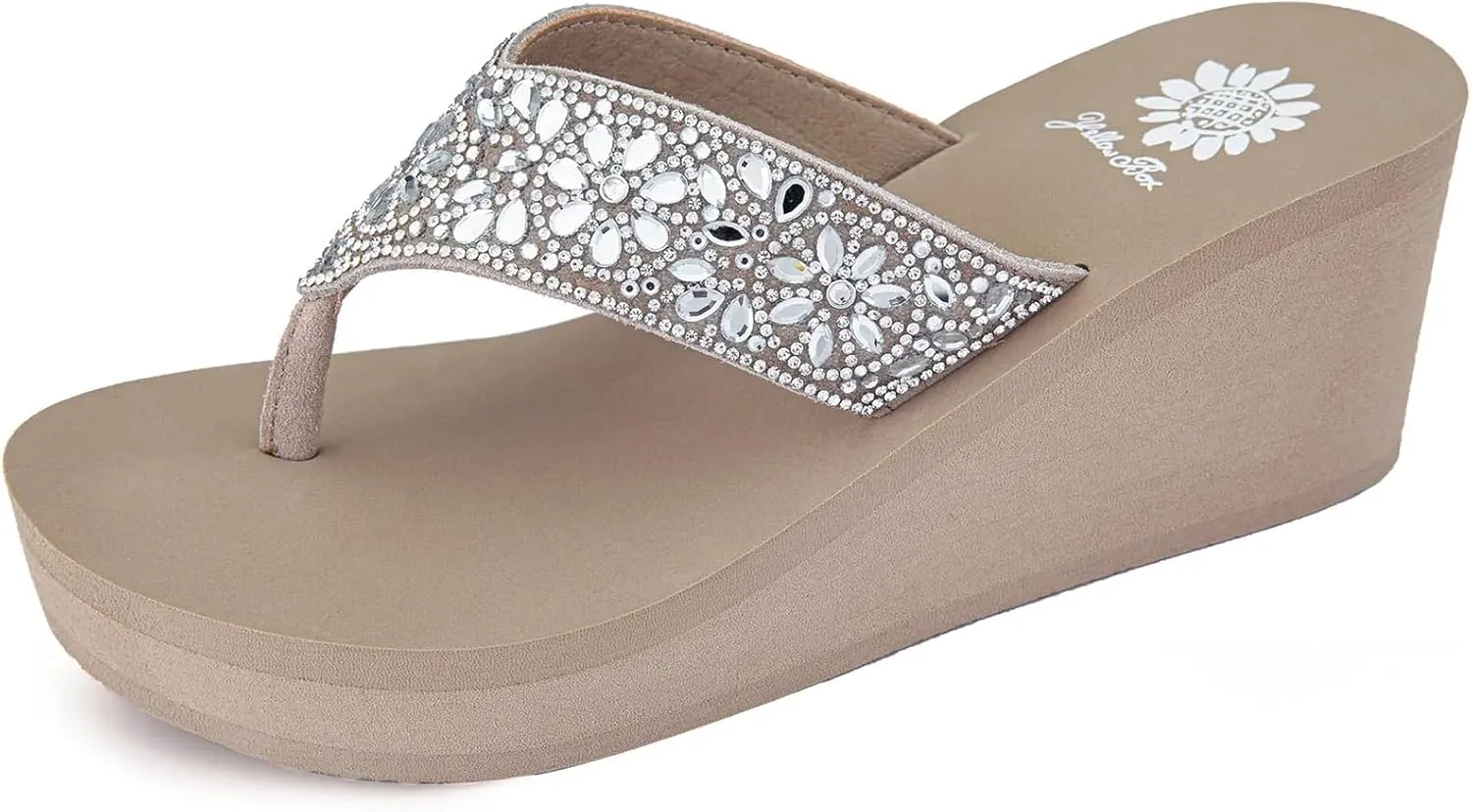 Yellow Box Women's Enola Wedge Sandal, Round Toe, Medium-High 2.5 Inch Heel, 0.75 Inch Platform Comfortable Flip-Flop