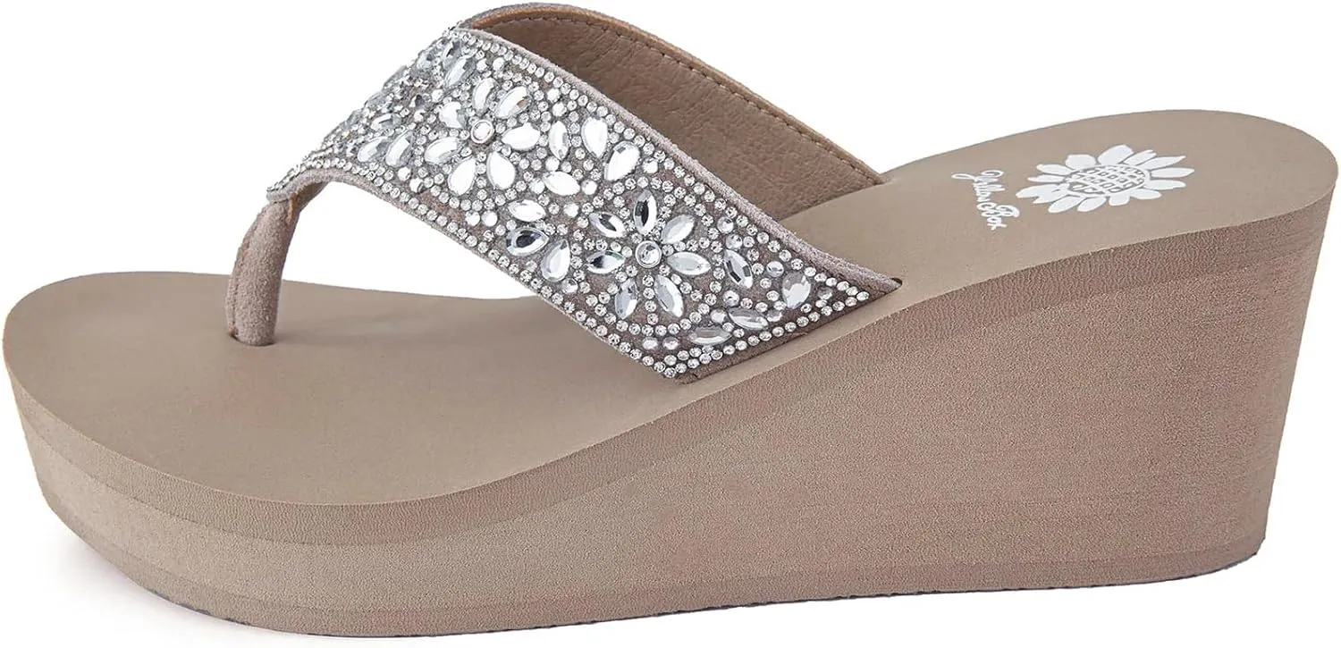 Yellow Box Women's Enola Wedge Sandal, Round Toe, Medium-High 2.5 Inch Heel, 0.75 Inch Platform Comfortable Flip-Flop