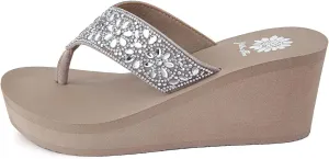 Yellow Box Women's Enola Wedge Sandal, Round Toe, Medium-High 2.5 Inch Heel, 0.75 Inch Platform Comfortable Flip-Flop