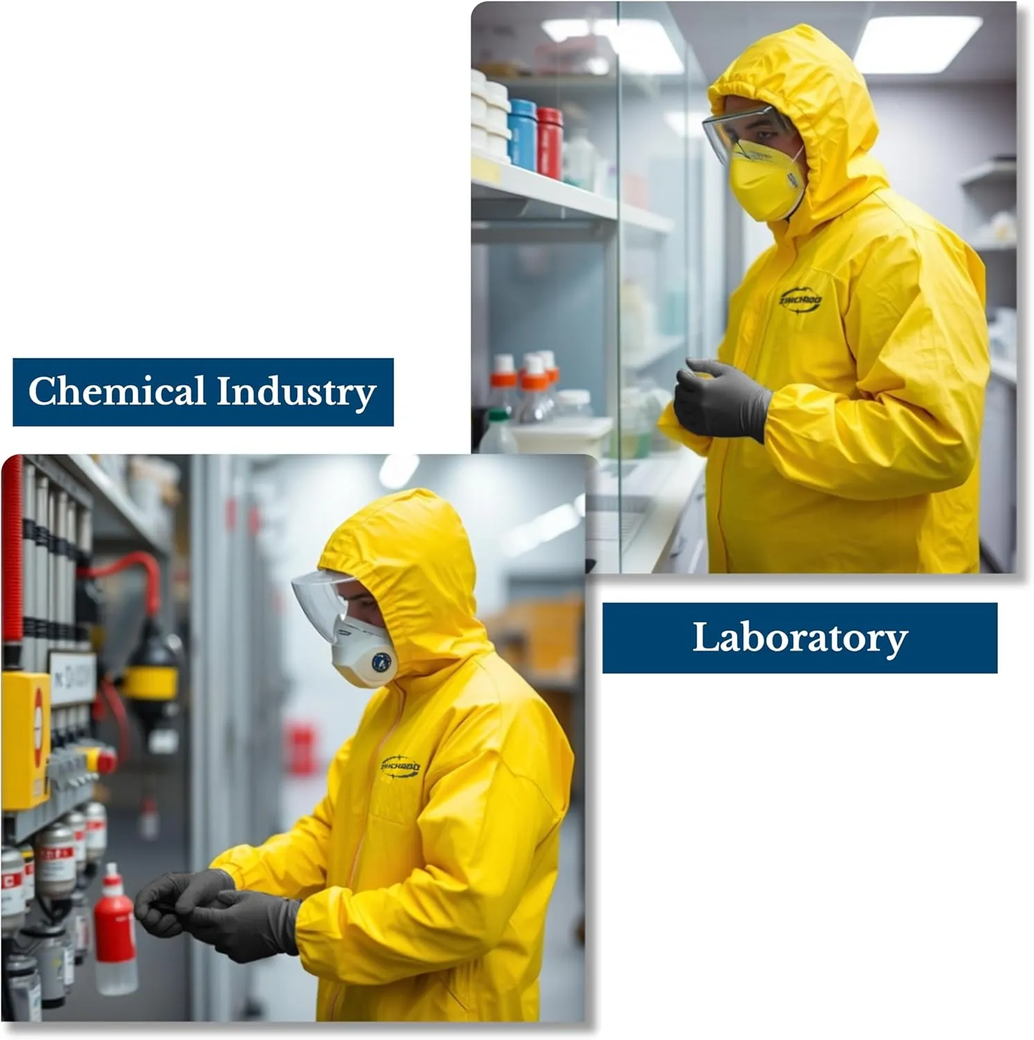Yellow Coverall Chemical Suit With Reusable Acid Resistant Gloves And Plastic Waterproof Shoe Cover