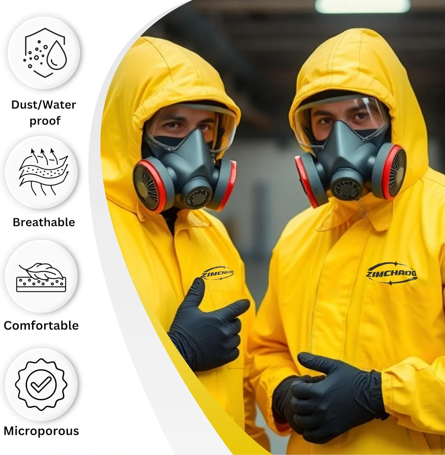 Yellow Coverall Chemical Suit With Reusable Acid Resistant Gloves And Plastic Waterproof Shoe Cover