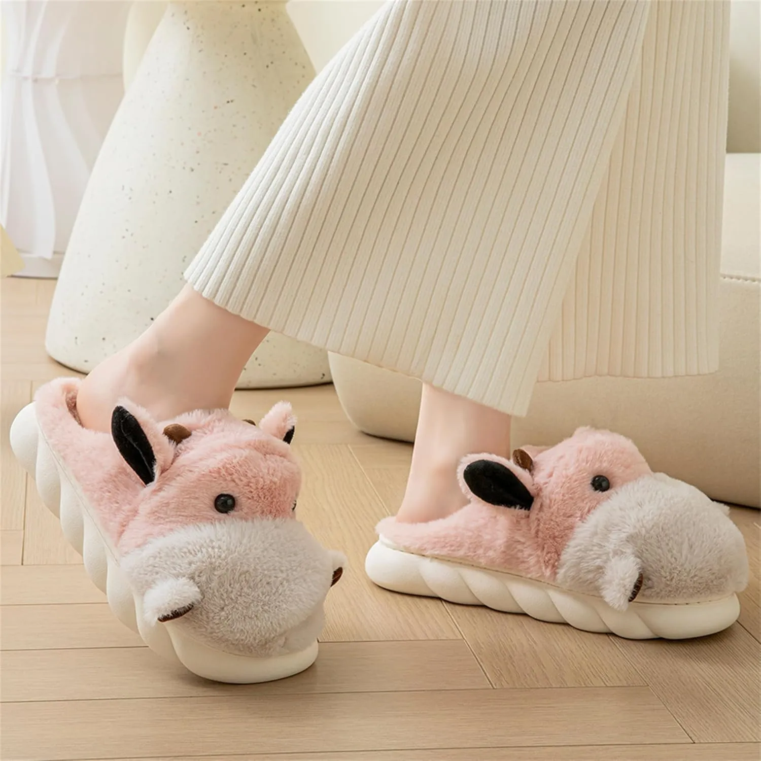 YILANLAN Animal Slippers For Women Man Cute Cow Slippers Adult Cozy Fuzzy Warm Winter House Slippers