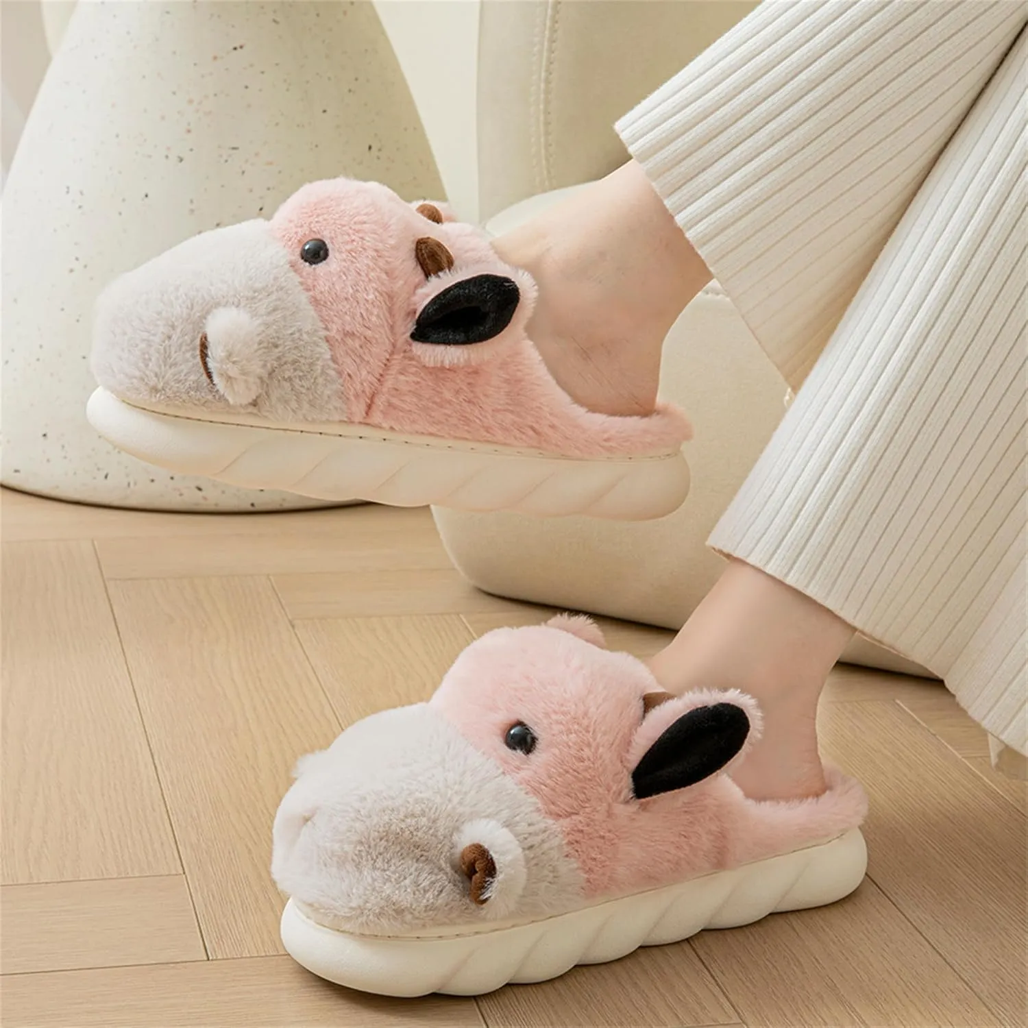 YILANLAN Animal Slippers For Women Man Cute Cow Slippers Adult Cozy Fuzzy Warm Winter House Slippers