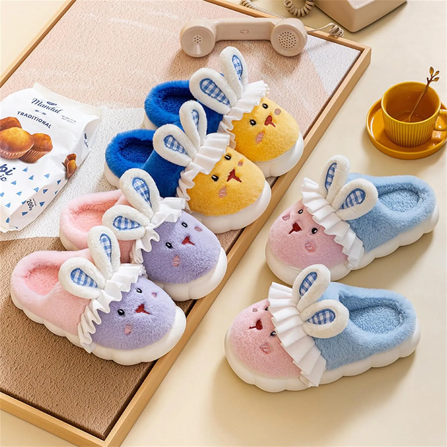 YILANLAN Bunny Slippers for Women Cute Cozy Animal Rabbit Slippers Fuzzy Warm Winter Cotton slipper Indoor House Slippers