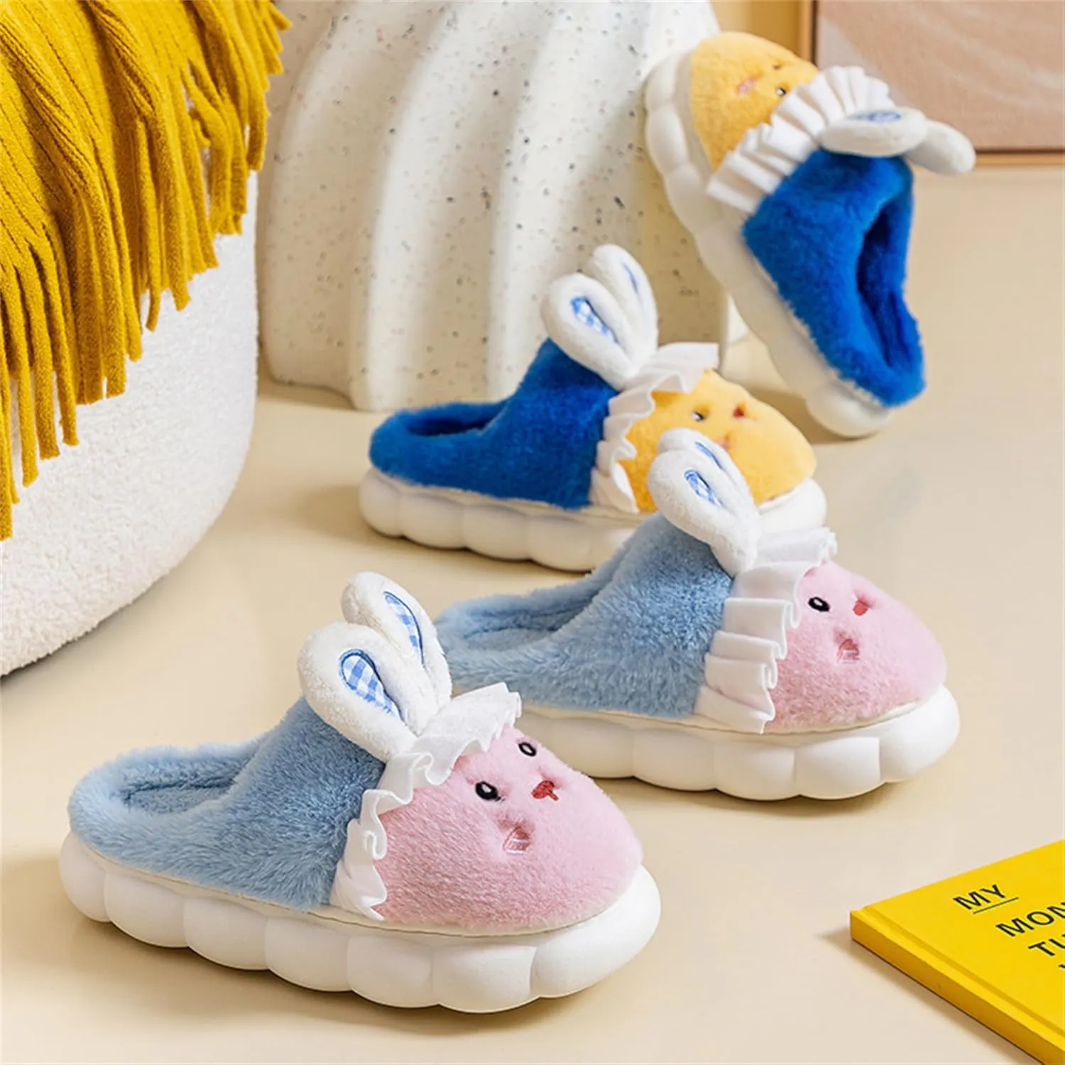 YILANLAN Bunny Slippers for Women Cute Cozy Animal Rabbit Slippers Fuzzy Warm Winter Cotton slipper Indoor House Slippers
