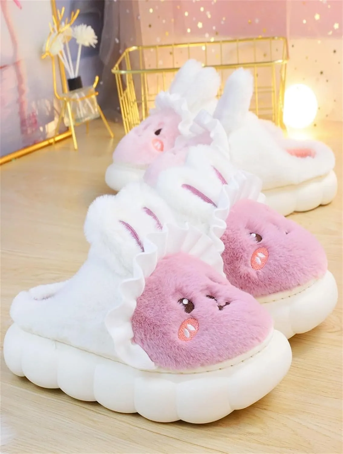 YILANLAN Bunny Slippers for Women Cute Cozy Animal Rabbit Slippers Fuzzy Warm Winter Cotton slipper Indoor House Slippers