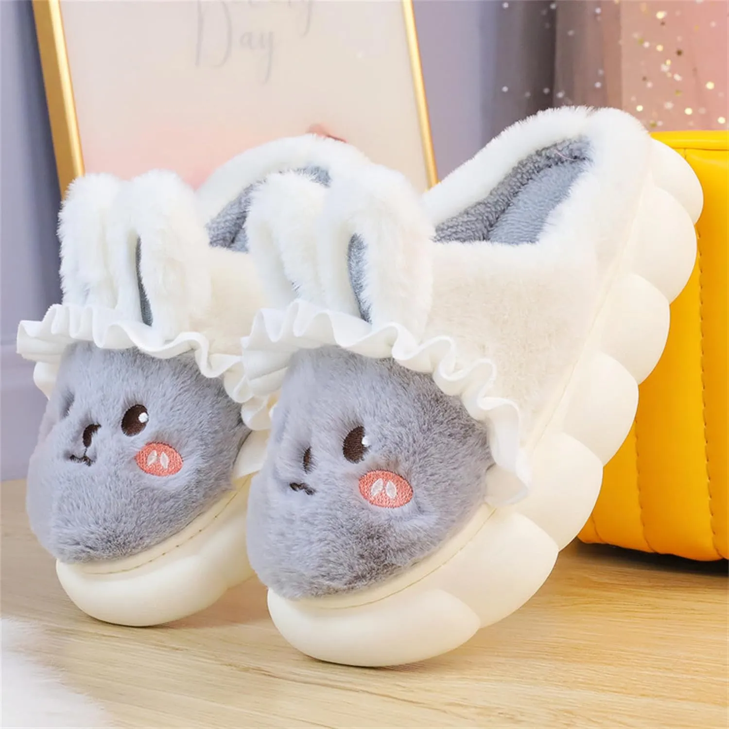 YILANLAN Bunny Slippers for Women Cute Cozy Animal Rabbit Slippers Fuzzy Warm Winter Cotton slipper Indoor House Slippers