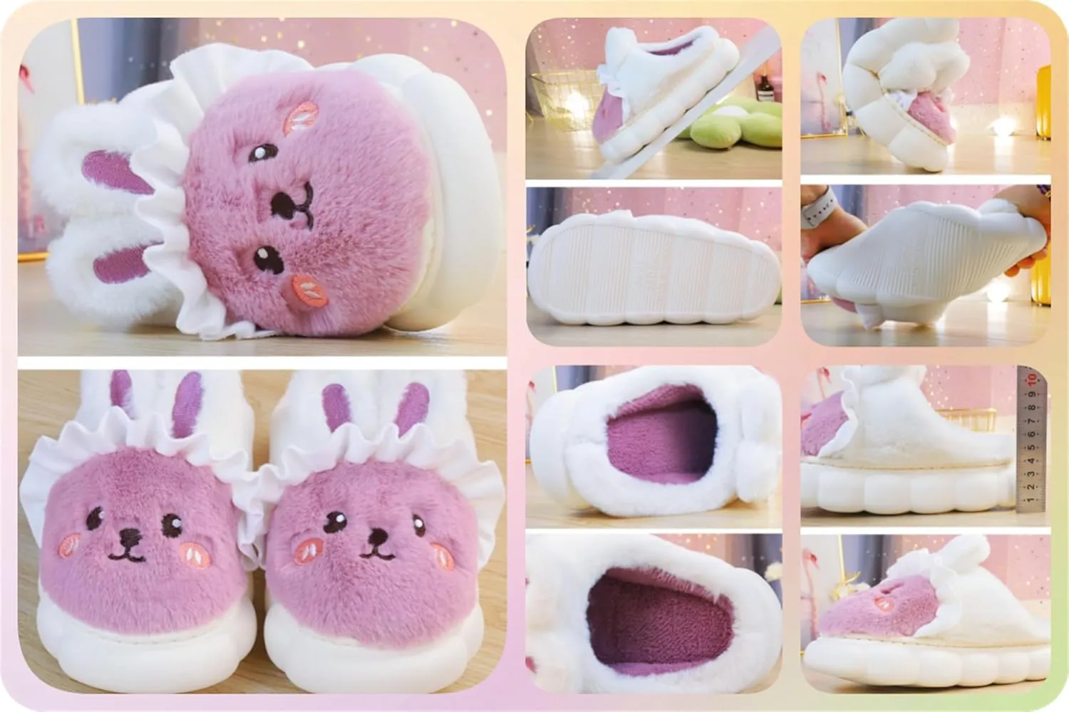 YILANLAN Bunny Slippers for Women Cute Cozy Animal Rabbit Slippers Fuzzy Warm Winter Cotton slipper Indoor House Slippers