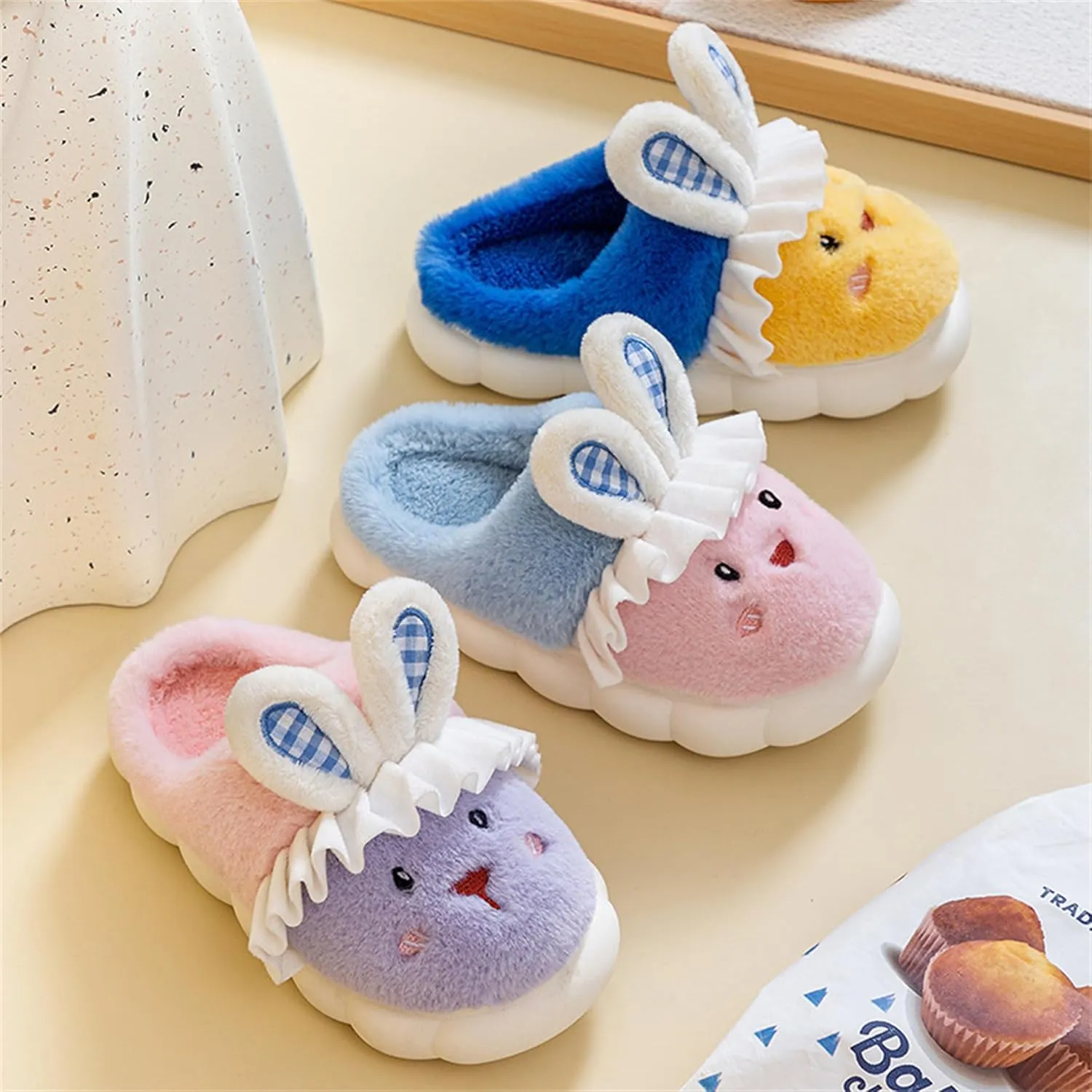 YILANLAN Bunny Slippers for Women Cute Cozy Animal Rabbit Slippers Fuzzy Warm Winter Cotton slipper Indoor House Slippers
