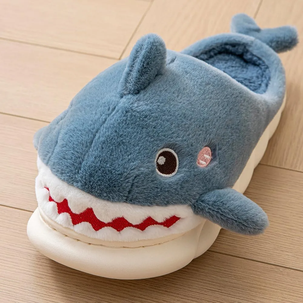 YILANLAN Women Men Slippes Cute Animal Shark Slippers Adult Cozy Plush Warm Winter House Slippers