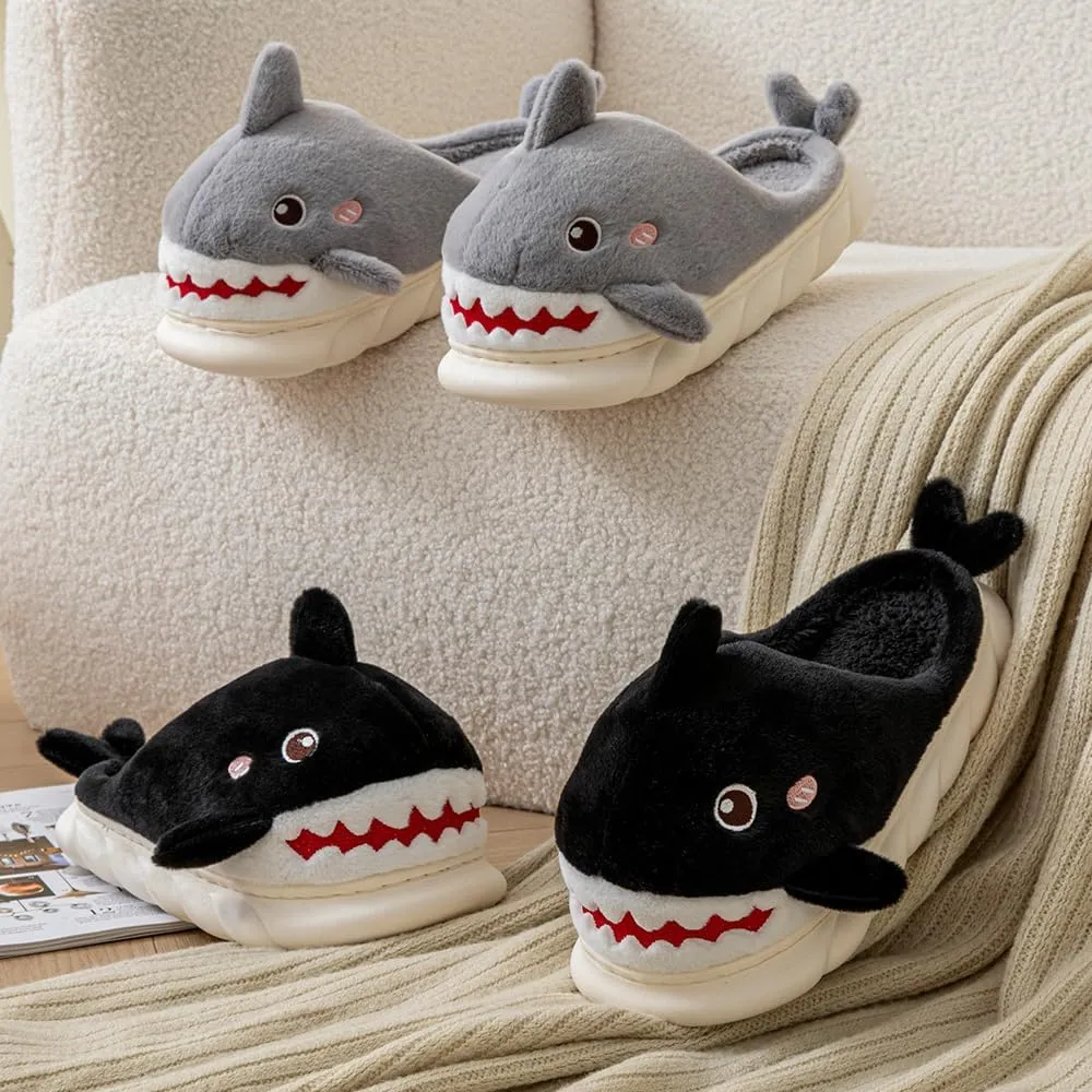 YILANLAN Women Men Slippes Cute Animal Shark Slippers Adult Cozy Plush Warm Winter House Slippers