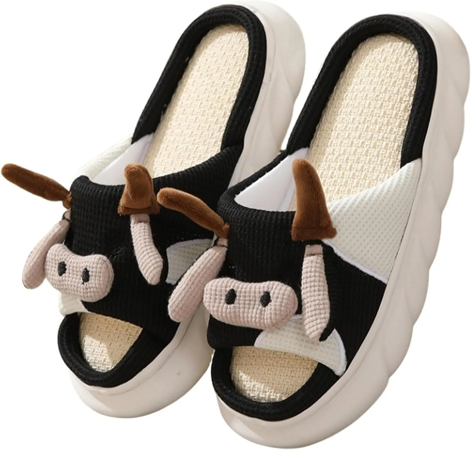 YILANLAN Women slippers Animal slippers Cartoon pig slippers Linen slippers at home Cute and comfortable plush slippers cow shoes