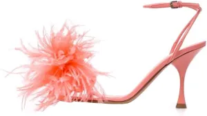 YIYA Womens Fluffy Feather Ankle Strap Heeled Sandals Open Toe Stiletto High Heels Thong Sandal Party Wedding Shoes