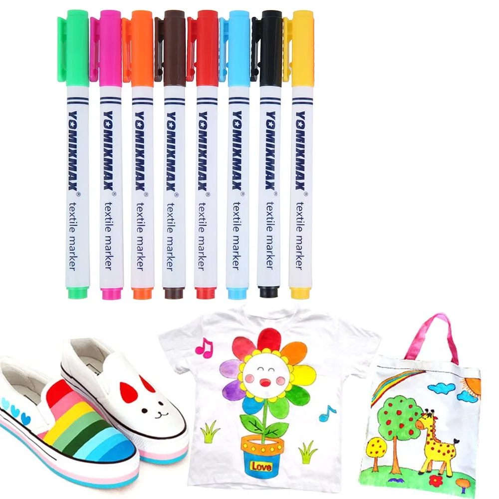 Yomixmax Waterproof Textile Marker & Colouring Pen 8 Colors DM-350